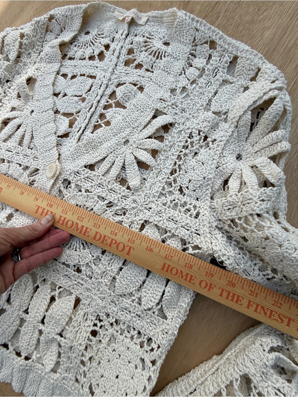 Solitaire Boho Crochet Ivory Cream Granny Square Cardigan Women’s M Cottagecore - Picture 7 of 9